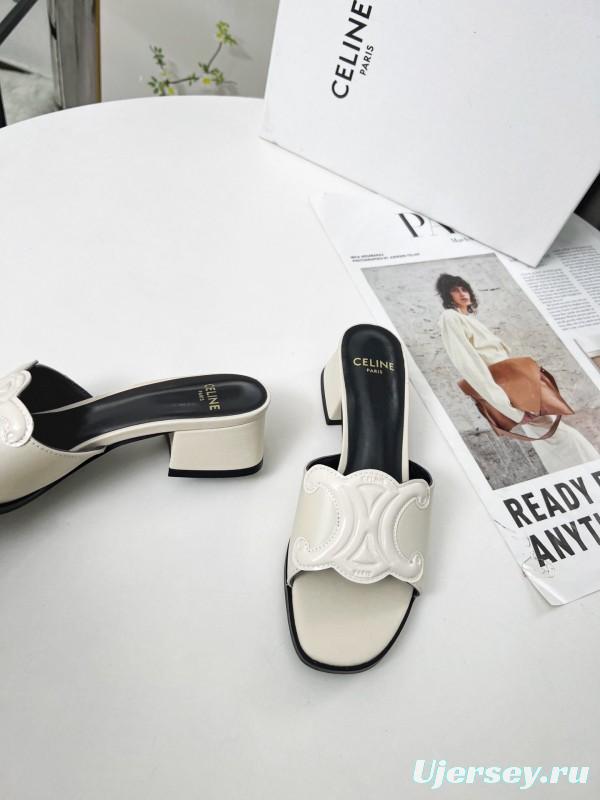 2025 Women Celine White Leather Sandals