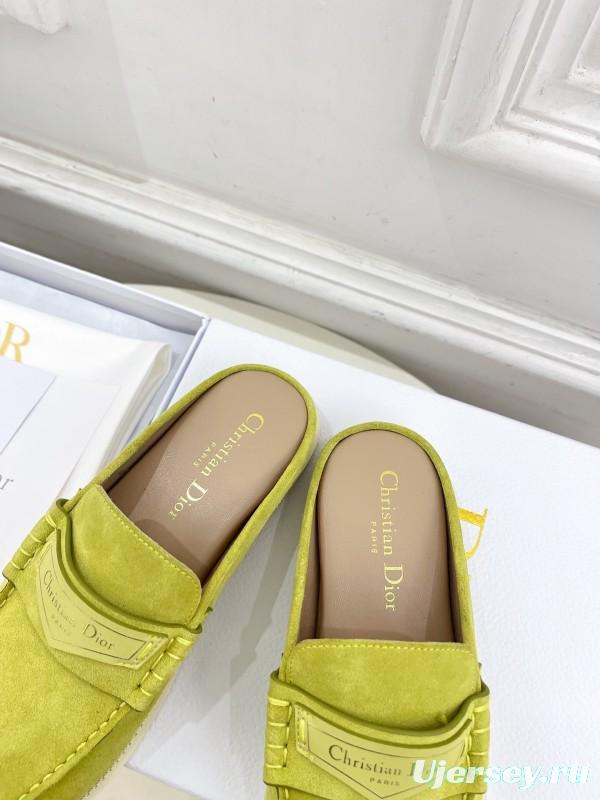 2025/Women Dior Yellow Suede Casual Slip-On Loafers Handmade LY00360(F)