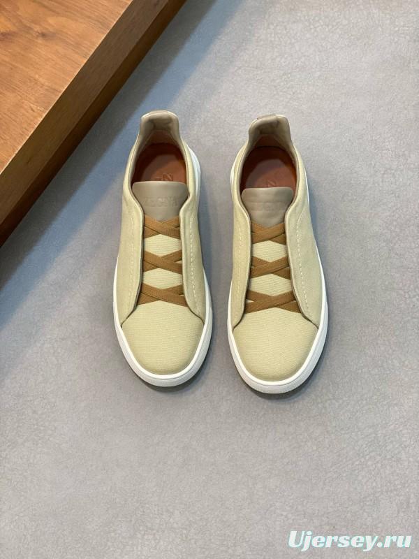 2024 Unisex Ermenegildo Zegna Beige Leather Fabric Sneaker MJ00280