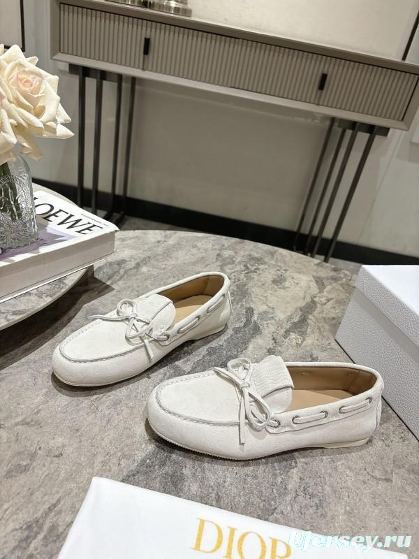 2025 Women Dior White Suede Loafers