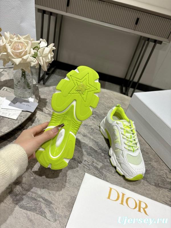 2025 Women Dior White Neon Yellow Mesh Leather Sneakers KFY00370