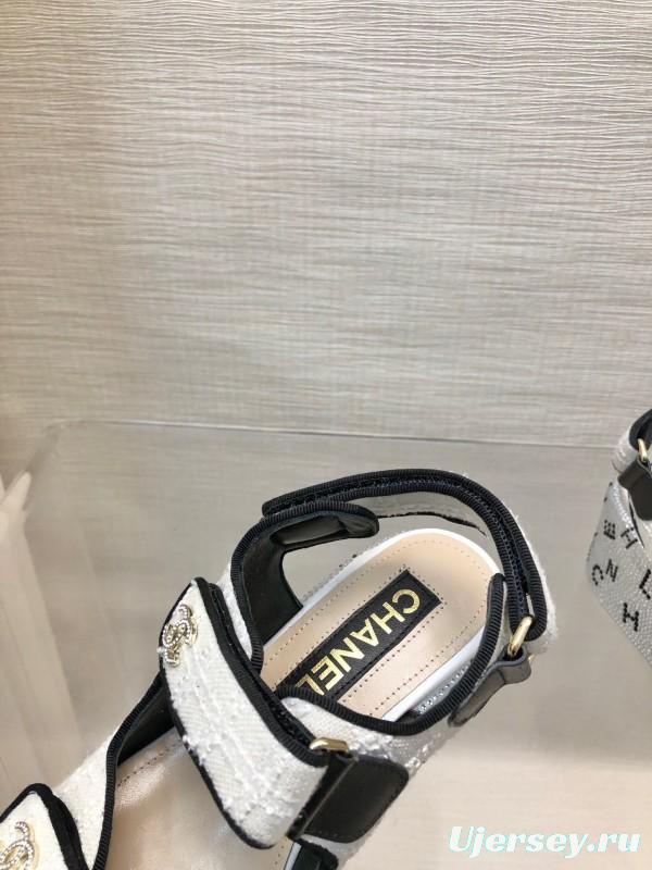 2025 Women Chanel White Black Leather Sandals Platform LY00330