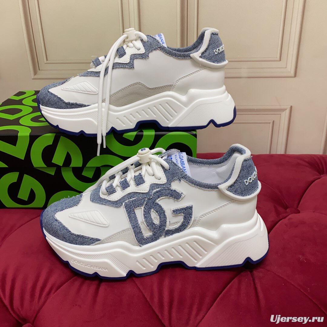 2025 Unisex Dolce & Gabbana White Blue Denim Leather Sneakers LY00330(F)/LY00340(M)