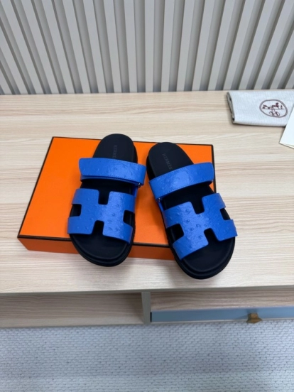 2025 Slippers Hermès Blue Leather Slippers