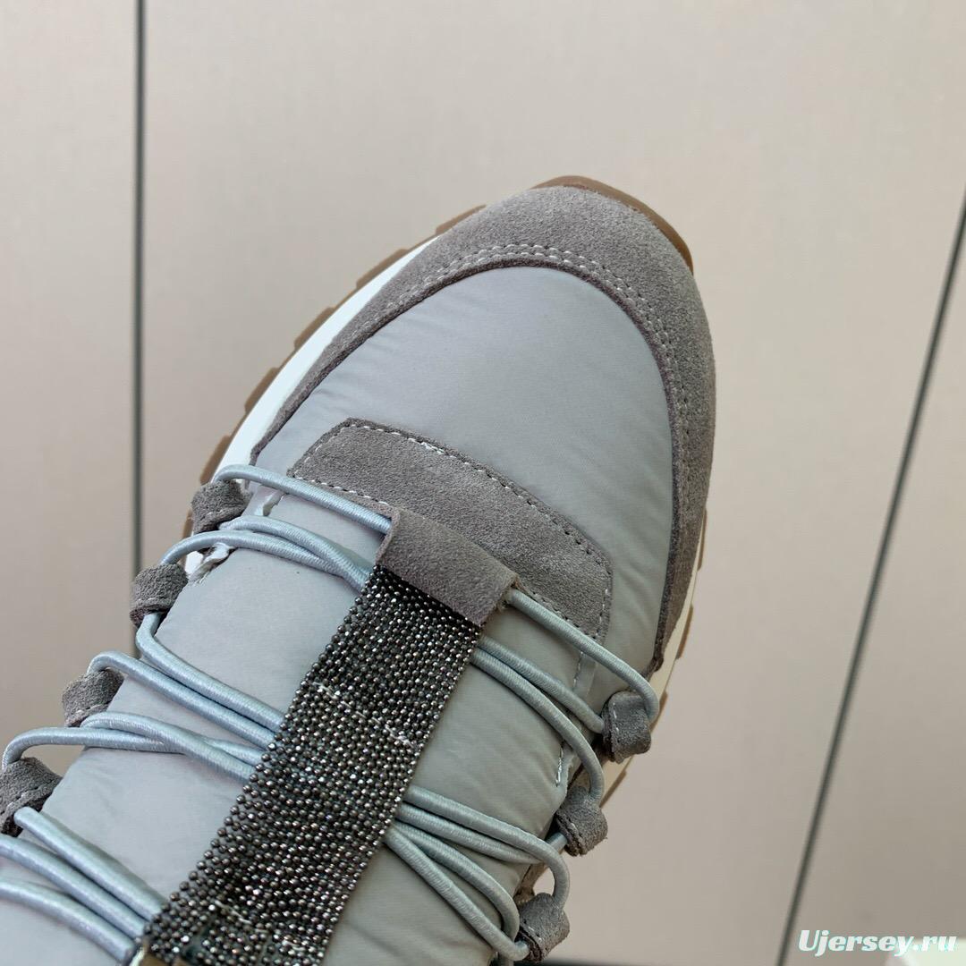 2025 Unisex Brunello Cucinelli Grey Beige Suede Leather Sneakers LY