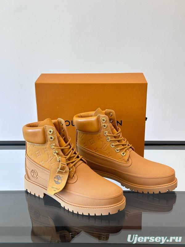 2024 Men Louis Vuitton Brown Leather Waterproof Work Boots MJ00390