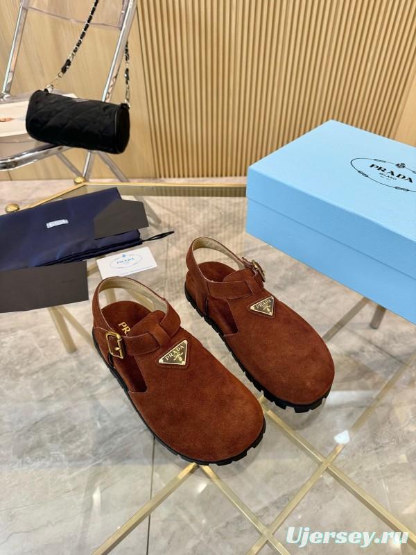 2025 Women Prada Brown Suede Sandal LY00280