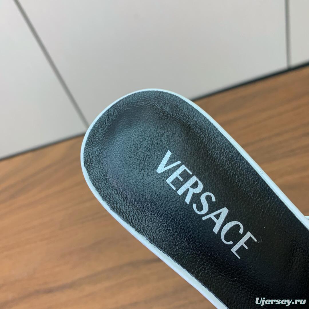 2025 Women VERSACE White Leather Slippers