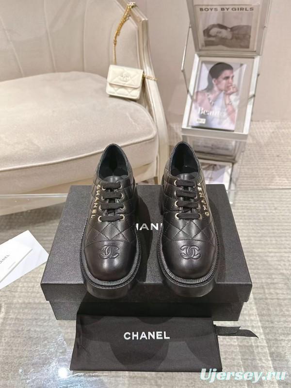 2025 Women Chanel Black Leather Oxford Lace-up B2599