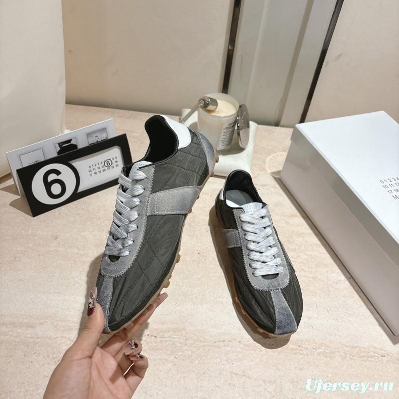 2025 Unisex Maison Margiela Black Grey Nylon Suede Sneakers Distressed LY00360