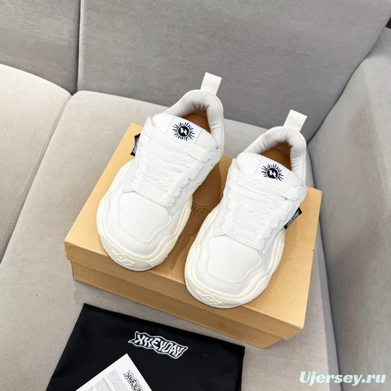 2025 Unisex HEYDAY White Brown Canvas Leather Wave Sneakers KFY00260