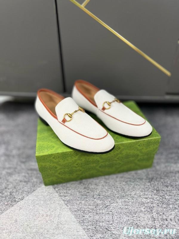 2024 Men Gucci white brown leather loafers MJ00280