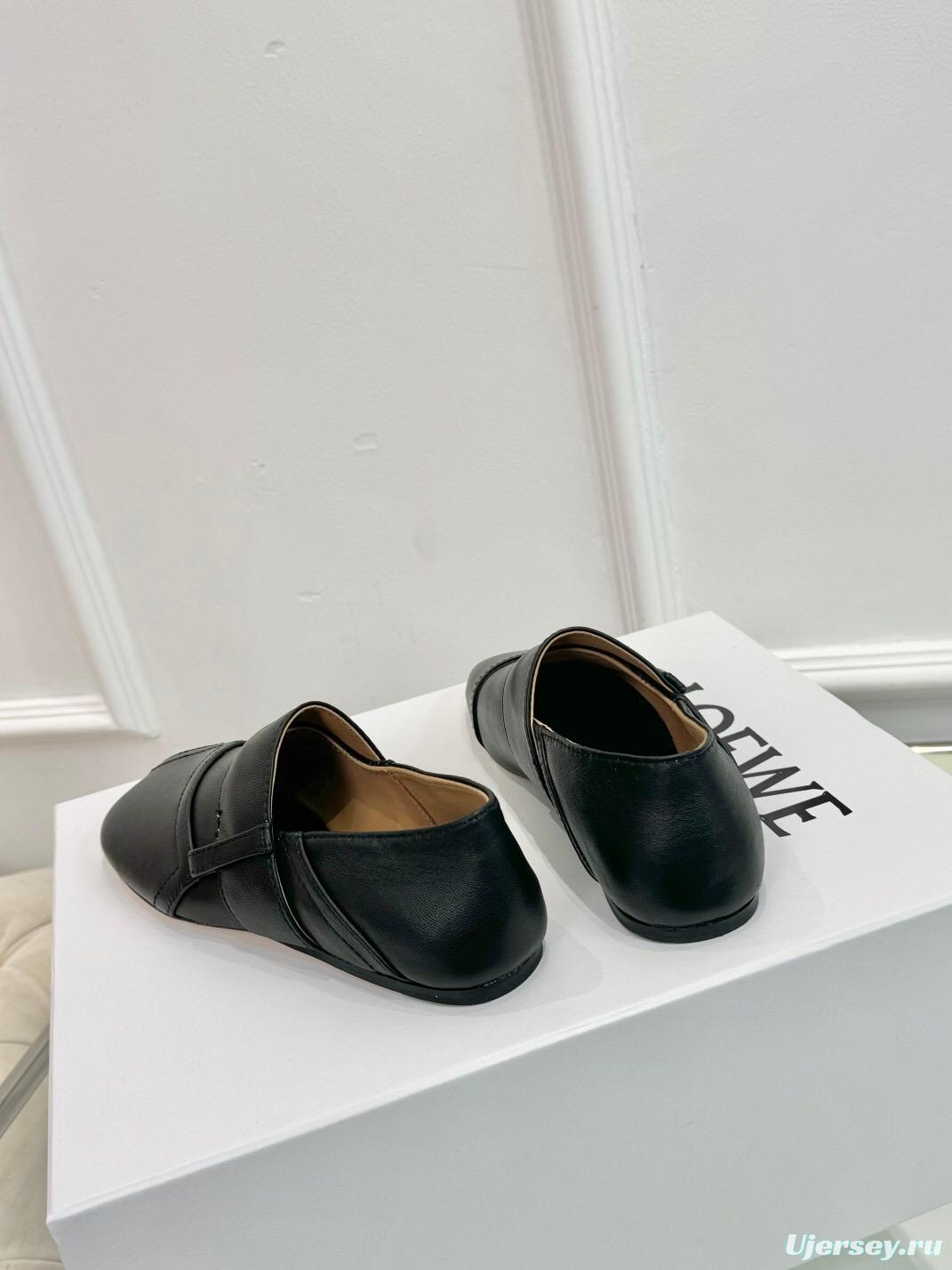 2025 Women Loewe Black Leather Loafers LY00291