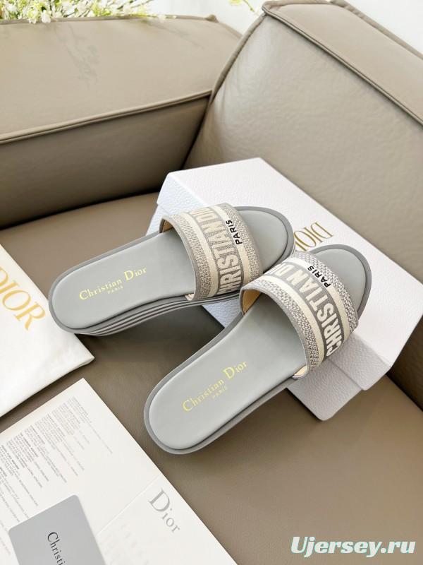 2025 Women Dior Grey Canvas Slippers CH