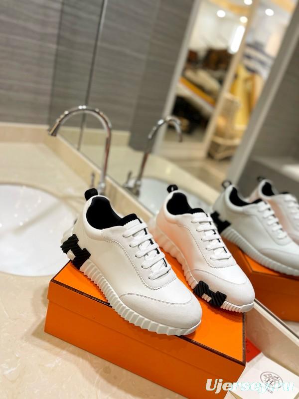 2024 Unisex Hermès White Black Silk Lambskin Rain Cloth Casual Sneakers MJ00320