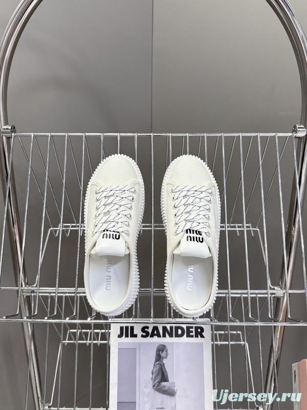 2025 Women Miu Miu White Canvas Sneakers