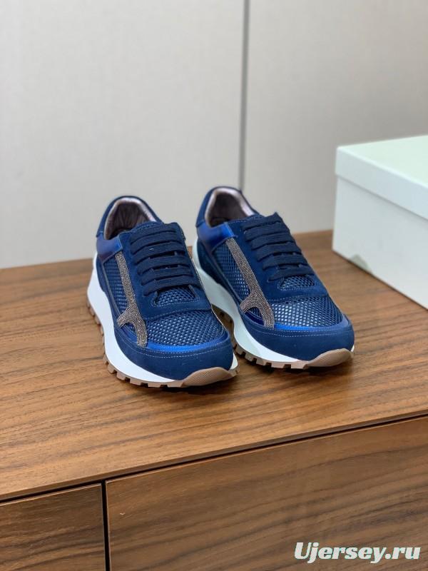 2025 Men Brunello Cucinelli Blue Navy Suede Mesh Casual Sneakers KFY00310