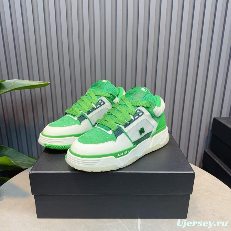 2024 Unisex Amiri Green White Leather Mesh Sneakers MJ00360