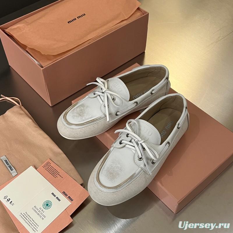 2025 Women Miu Miu White Leather Loafers LY00230