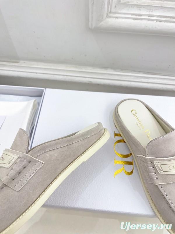2025 Women Dior Beige Suede Mule Loafers Vintage Style Handmade LY00360(F)