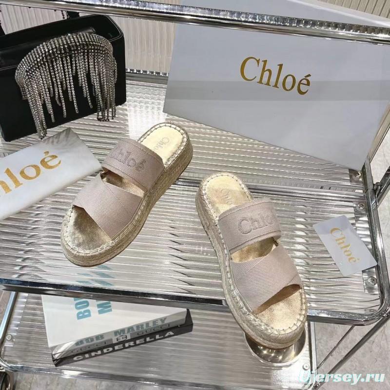 2025 Women Chloé Beige Fabric Espadrille Slip-On Sandals LY00320