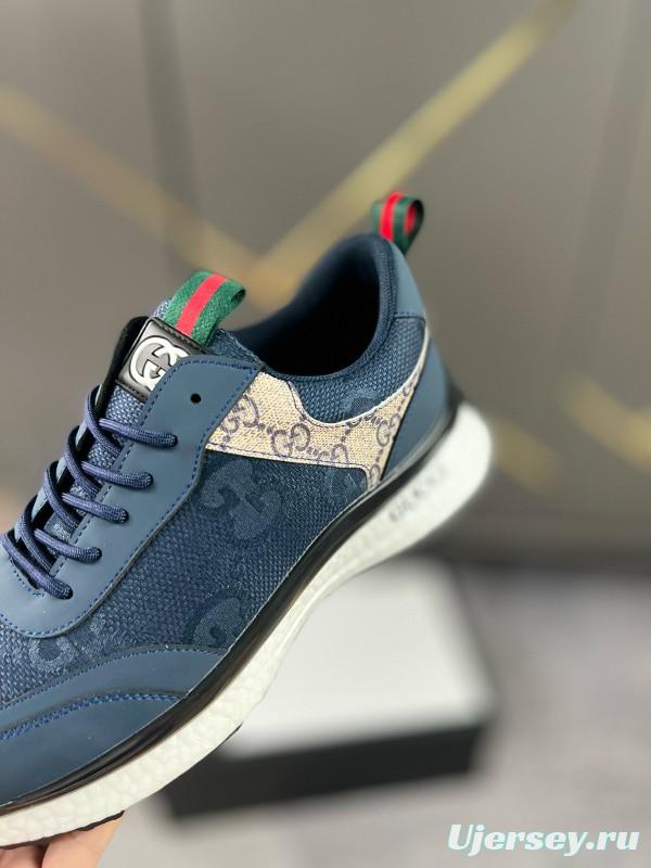 2024 Men Gucci Blue Beige Mesh Leather Sneakers MJ00260