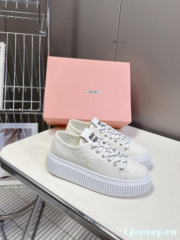 2025 Women Miu Miu White Canvas Sneakers