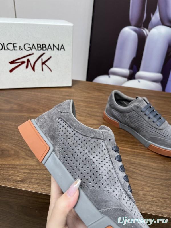 2025 Men Dolce & Gabbana Gray Suede Casual Sneakers LY00280