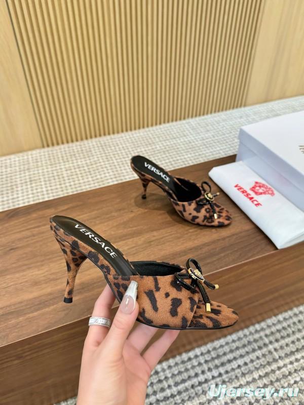 2025 Women VERSACE Leopard Print Leather Heels LY00210