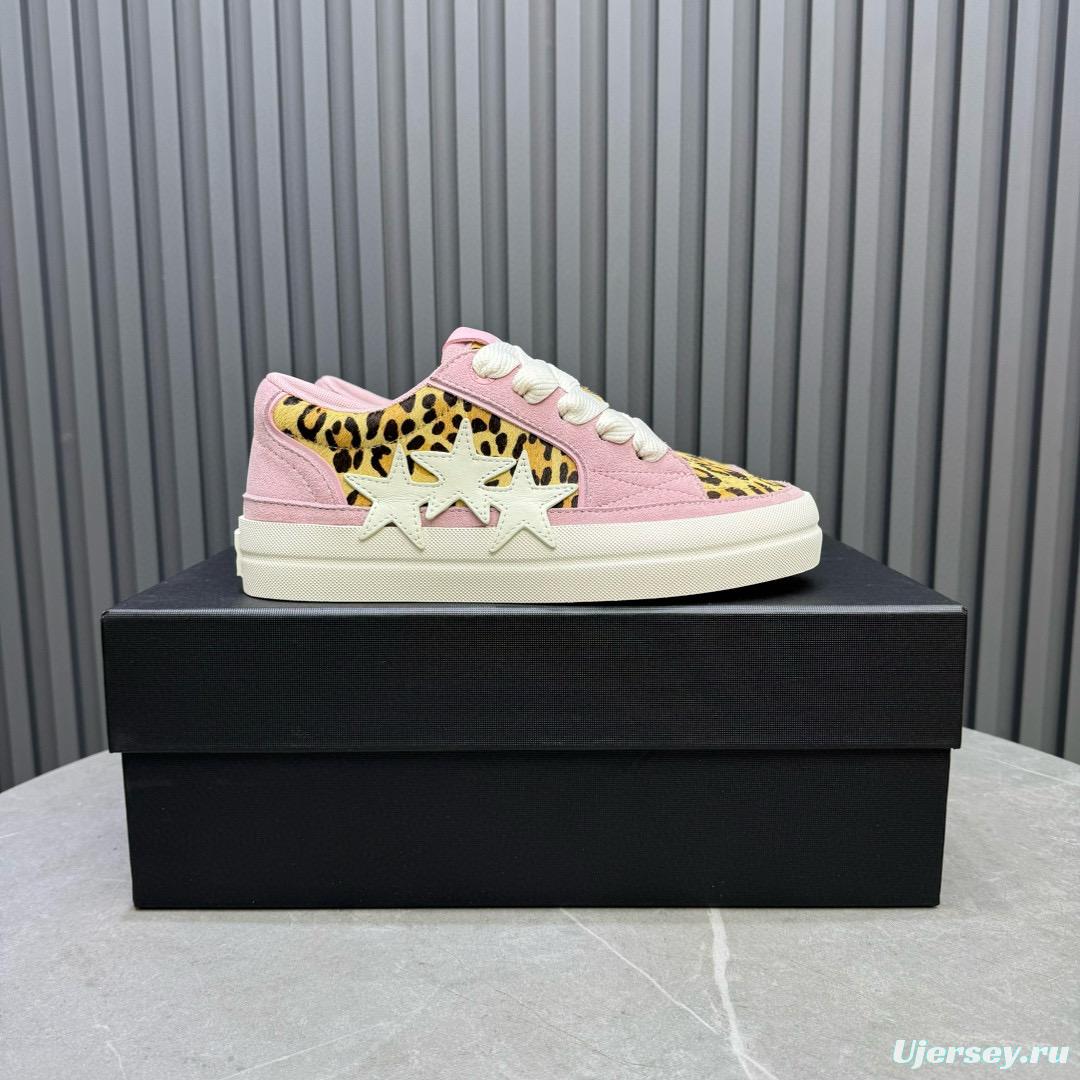 2024 Women Amiri Pink Leopard Canvas Leather Sneakers MJ00300