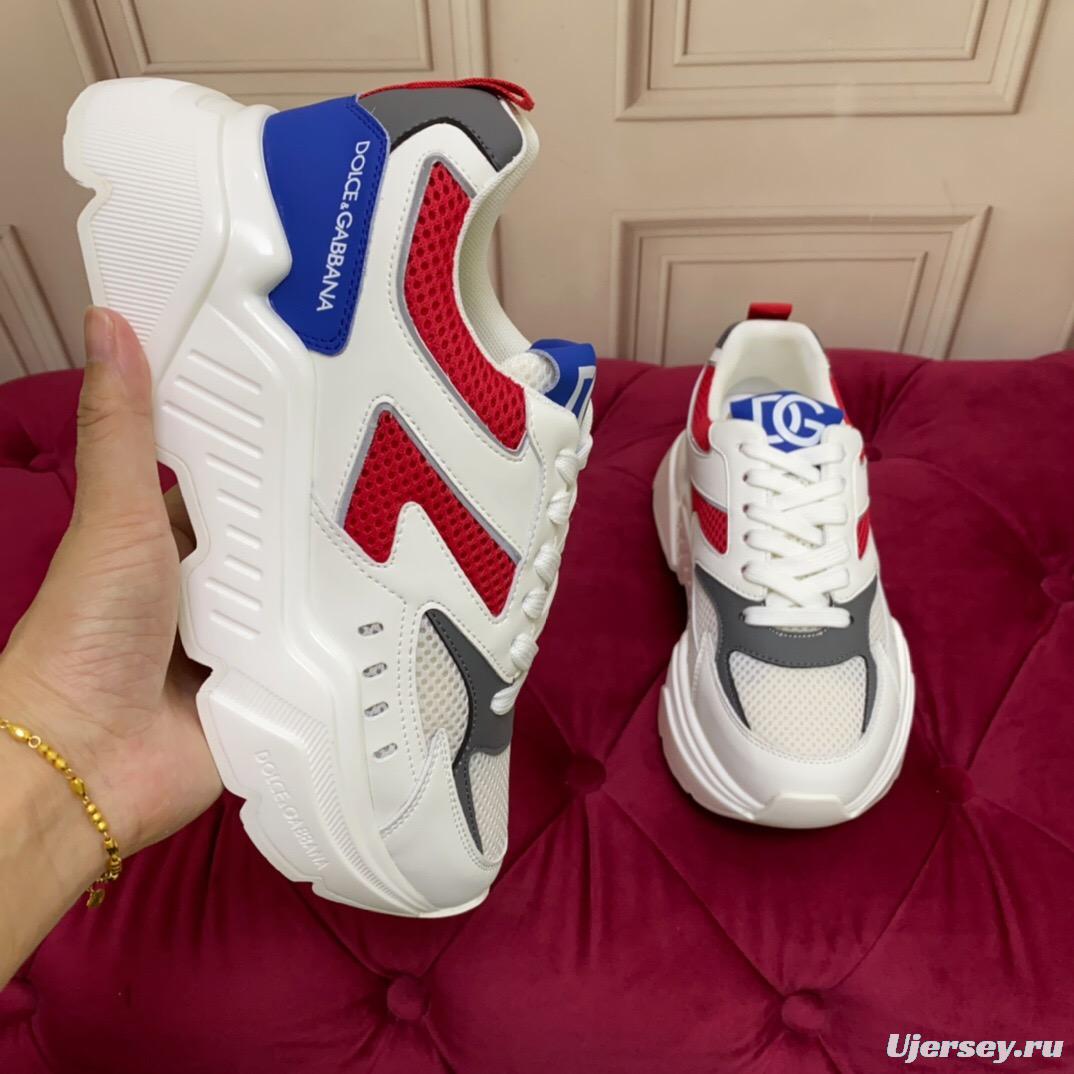 2025 Unisex Dolce & Gabbana White Red Blue Leather Mesh Sneakers LY00330(F)/LY00340(M)