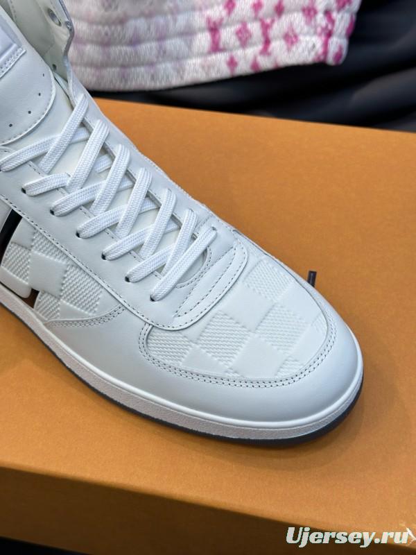 2024 Men Louis Vuitton White Black Leather High-Top Sneakers MJ00420