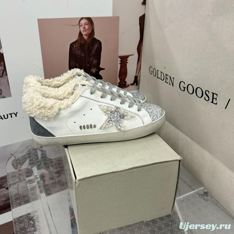 2025 Women GGDB White Gray Shearling Leather Sneakers