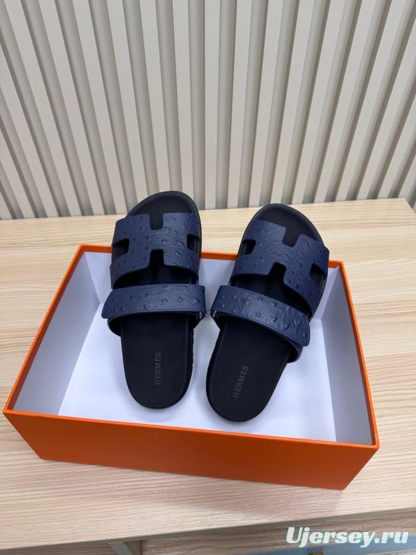2025 Slippers Hermès Dark Blue Leather Slippers