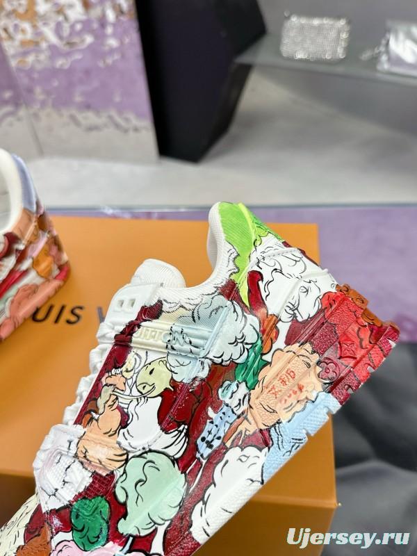 2024 Unisex Louis Vuitton White Pink Red Leather Canvas Sneakers Collaboration MJ00780