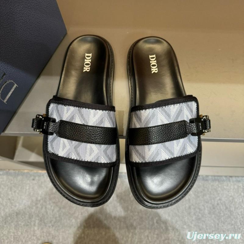 2024 Men Dior Black White Oblique Embroidered Leather Sandals H-Town MJ00190