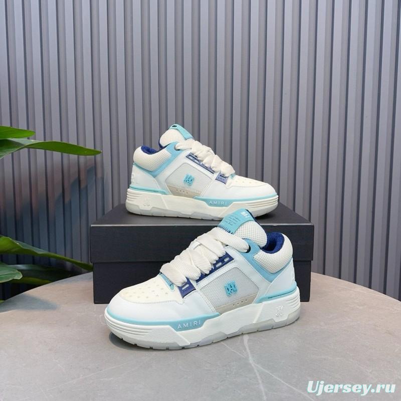 2024 Unisex Amiri White Light Blue Leather Mesh Sneakers MJ00360