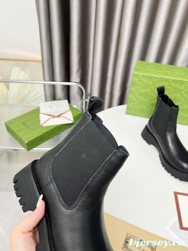 2024 Women Gucci Black Leather Chelsea Boots MJ00340