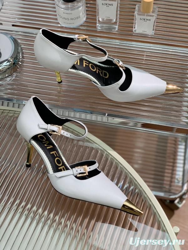 2025 Women TOM FORD White Gold Leather Pointed Toe Pumps KFY00320