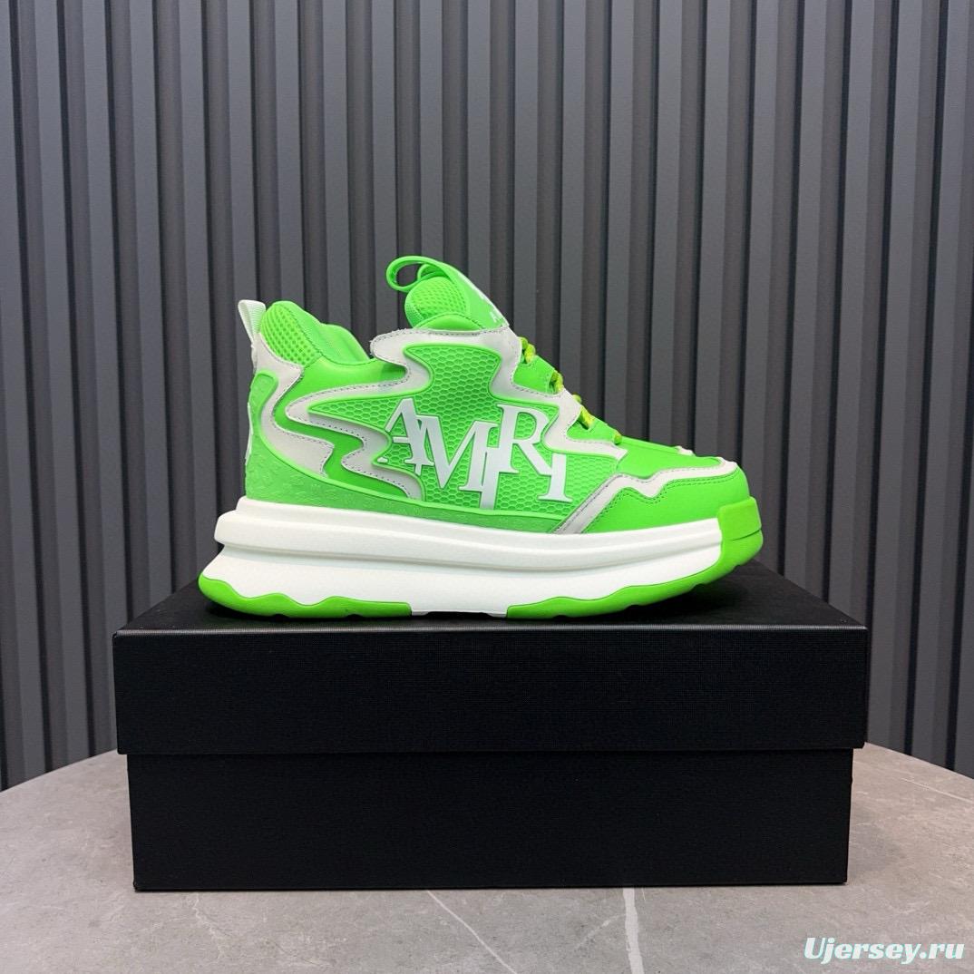 2024 Unisex Amiri Green White Mesh Leather Sneakers MJ00410