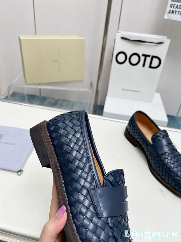 2024 Men Brunello Cucinelli Navy Leather Loafers MJ00500