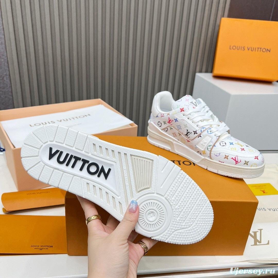 2025 Unisex Louis Vuitton White Multicolor Leather Plimsolls KFY00370