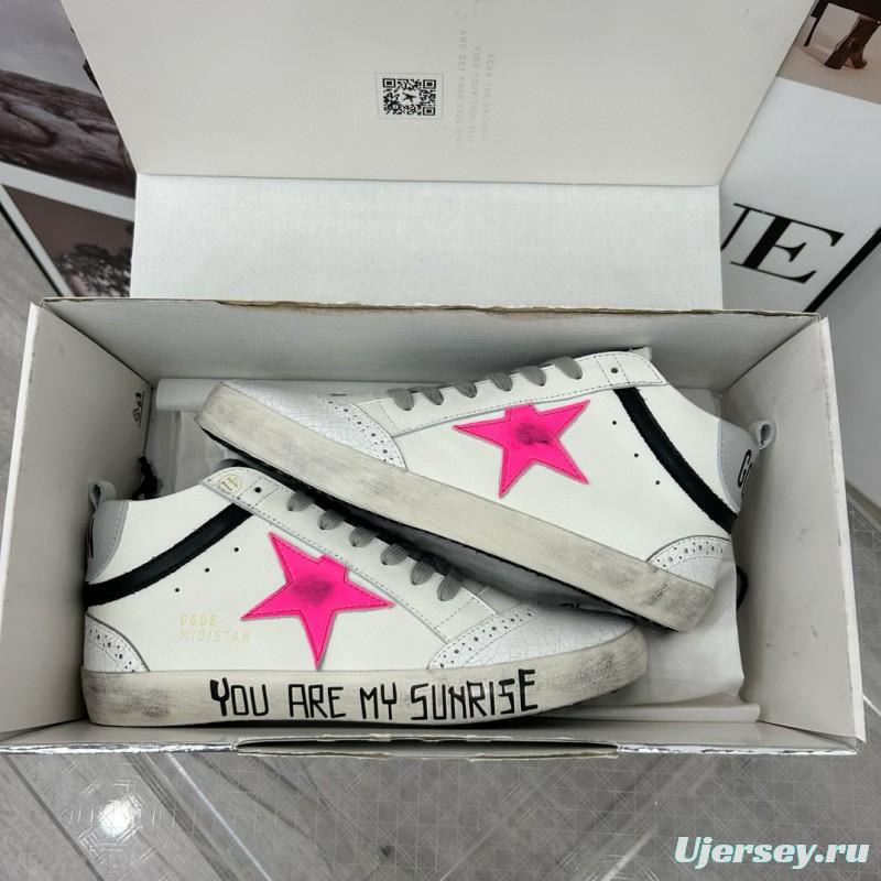 2024 Unisex GGDB White Pink Leather High Top Sneakers MJ00300