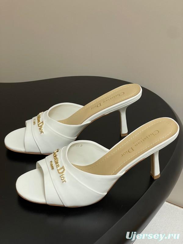 2025 Women Dior White Leather Mule Gold Hardware Slide