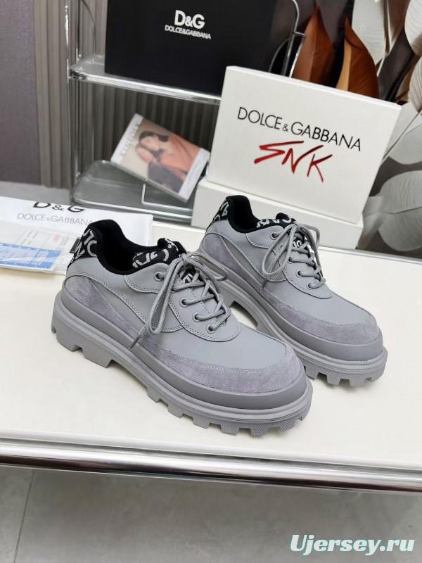 2024 Unisex Dolce & Gabbana Grey Leather Derby Casual Shoes MJ00360