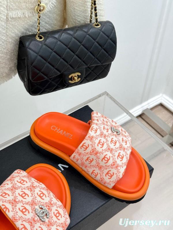 2025 Slippers Chanel Orange Nylon Slippers