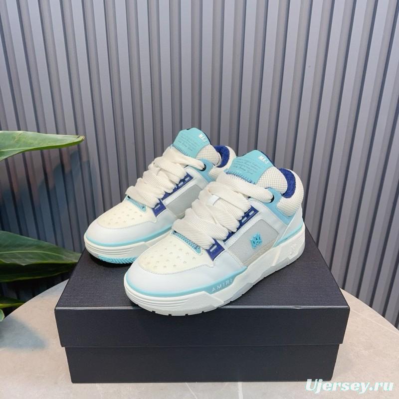 2024 Unisex Amiri White Light Blue Leather Mesh Sneakers MJ00360
