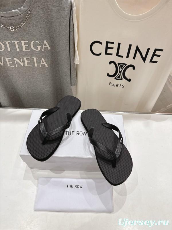 2025 Unisex The Row Black Rubber Flip Flop Minimalist Design Casual Beach Sandals KFY00160