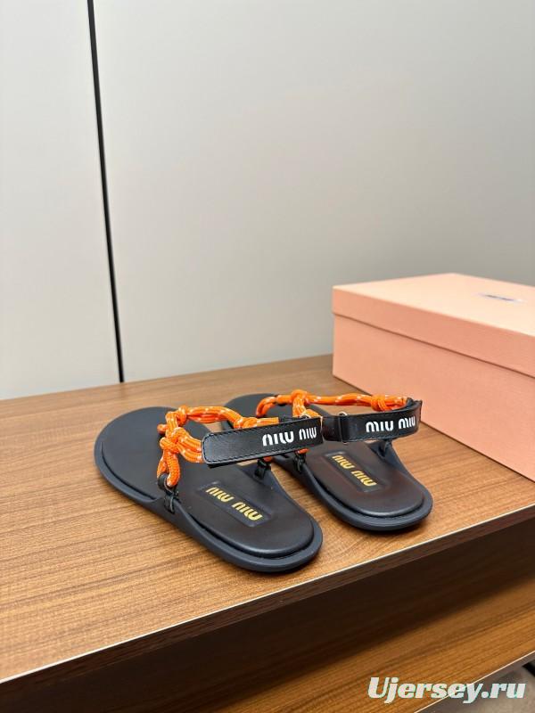 2025 Women Miu Miu Brown Leather Sandals