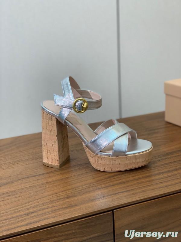2025 Women Gianvito Rossi Silver Leather Platform Sandals
